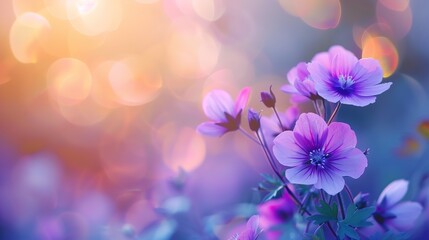 Fototapeta na wymiar Soft focus and blurred purple flower on sunset background. Shallow depth of field. ,Generative ai, 