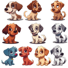 set of cartoon dog on transparent background