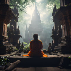 meditation in the temple - obrazy, fototapety, plakaty