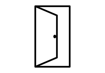 Icono negro de puerta abierta en fondo blanco. - obrazy, fototapety, plakaty