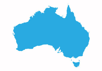 Mapa azul de Australia en fondo blanco.