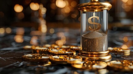  Time is Money: Sand Clocks with Coins on a Table made with Generative AI