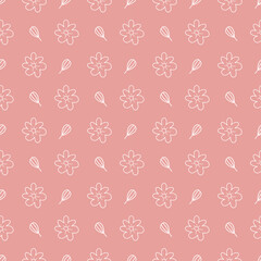 Abstract hand drawn floral pattern vector. Seamless cute flower pattern on a pink background. Simple repeat textile pattern.