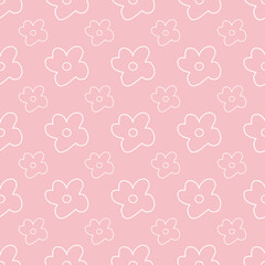 Abstract hand drawn floral pattern vector. Seamless cute flower pattern on a pink background. Simple repeat textile pattern.