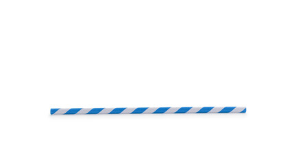 blue striped paper drinking straw isolated on white background
