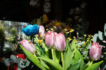 Colorful bouquet of tulips and various bunch of flower arrangement for wedding, celebration...