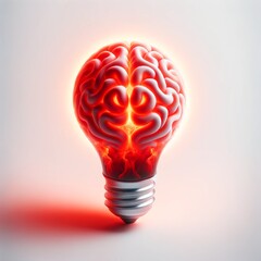 A 3D minimalist light bulb design, featuring a red brain pattern inside, symbolizing intense creativity and passion. 