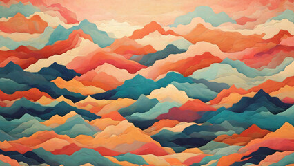 Cloud shaped colorful layered pattern background. warm and cool tones. - obrazy, fototapety, plakaty