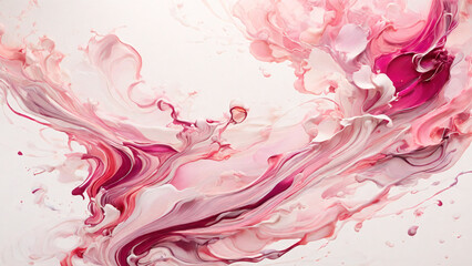 Swirling tendrils of pink ink dance elegantly through clear water, watercolor illustration. - obrazy, fototapety, plakaty