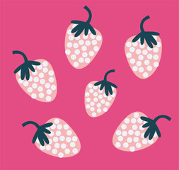 Vector seamless pattern with strawberries, soft pink and white background, vector pink strawberries