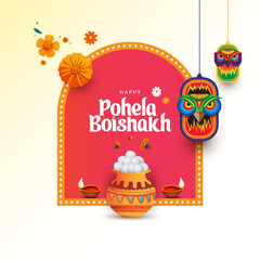 Bengali New Year, Pohela Boishakh Greeting, Nabo Borsho Background Design Vector Illustration - obrazy, fototapety, plakaty