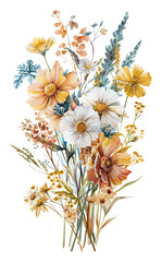 Watercolor bouquet of flowers with a colorful on isolated over a transparent background.