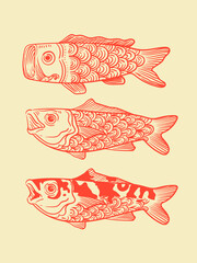 Traditional Japanese kite koi fish vector illustration.