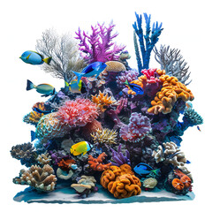 An underwater scene with colorful fish and coral, captured by a diver with a camera isolated on white background, minimalism, png
