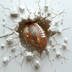 ball in a cracked wall American football 3D
