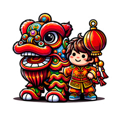 Obraz na płótnie Canvas lion chinese and children in Chinese New Year concept, illustrator