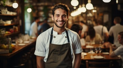 Fototapeta premium Portrait of a male chef smiling in a restaurant