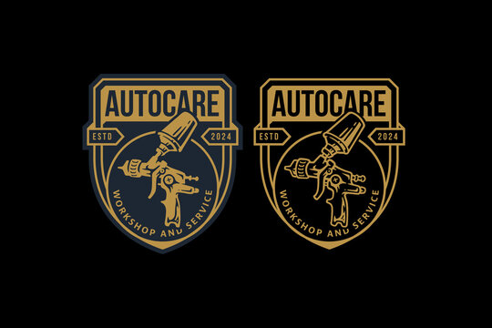 spray paint gun logo design for automotive service, garage, parts and racing company business