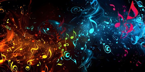 Colorful music notes background with copy space.	 - obrazy, fototapety, plakaty