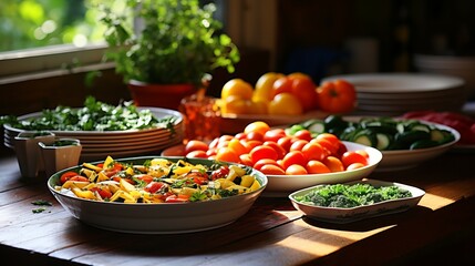 A table full of fresh and healthy vegetables - obrazy, fototapety, plakaty