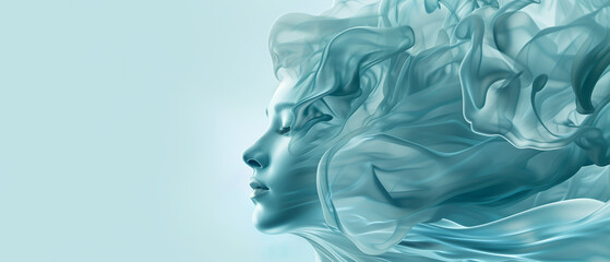 Woman's face with water flowing through it, blue, girl, adult, one person