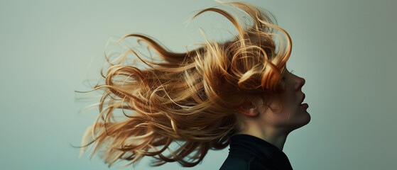 Woman with her hair blowing in wind, beauty, blond hair, white ethnicity - obrazy, fototapety, plakaty