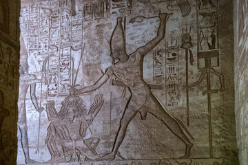 Frescoes of the Temple of Abu Simbel, Temple of Ramses II, Ancient Egypt - obrazy, fototapety, plakaty