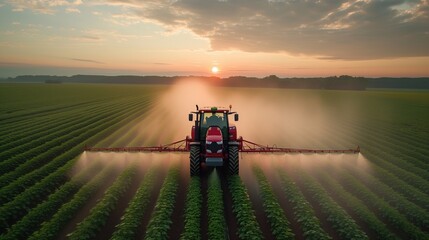 spraying agricultural field farm landscape - obrazy, fototapety, plakaty