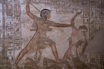 Frescoes of the Temple of Abu Simbel, Temple of Ramses II, Ancient Egypt - obrazy, fototapety, plakaty