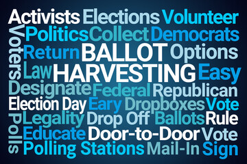 Ballot Harvesting Word Cloud on Blue Background - 771372192