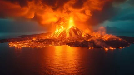 Foto op Canvas fiery volcano eruption landscape © Olexandr