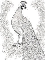 Peafowls outline white coloring page ai generated