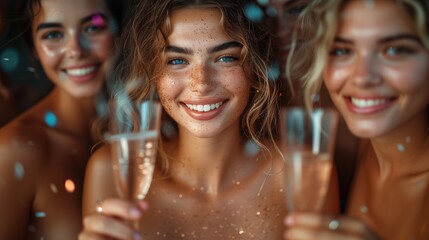 women with glasses of champagne festive background