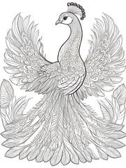 Peafowls outline white coloring page ai generated