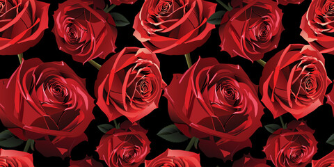 Red velvet blossoming roses floral seamless pattern print - 771372775