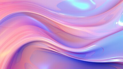 Naklejka premium Liquid Holographic Elegance: Wavy patterns swirl in soothing hues on a holographic canvas.