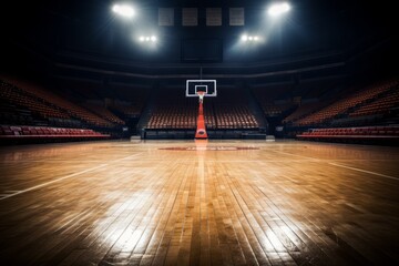 Basketball court with bright lights - obrazy, fototapety, plakaty