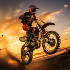 Fototapeta na wymiar Motocross dirt bike rider catching air