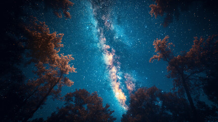 Fototapeta na wymiar Beautiful night sky, the Milky Way and the trees.