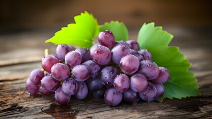 Close up of fresh Grapes on a rustic wooden Table