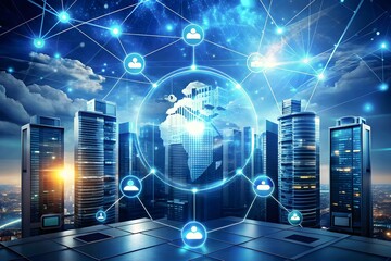 Smart City Network Connectivity Digital Transformation Cloud Computing Innovation Infrastructure Technology Futuristic Skyline