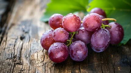 Close up of fresh Grapes on a rustic wooden Table