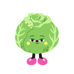 Cute cartoon white cabbage illustration on a white background.