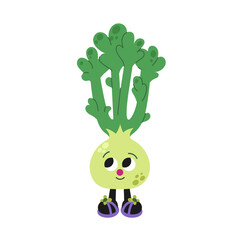 Cute cartoon celery illustration on a white background.