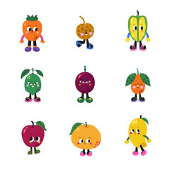 Cute cartoon fruits set, part 5. Persimmon, longan, starfruit, lime & other.