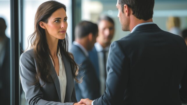 Business handshake between a man and a woman