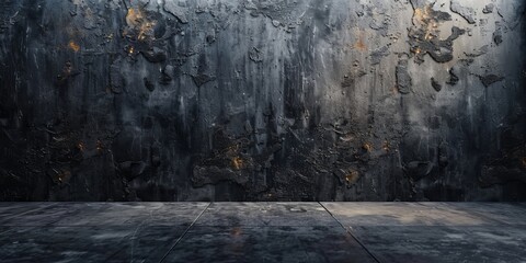 Black, dark and gray abstract cement wall and studio room , interior texture for display products....