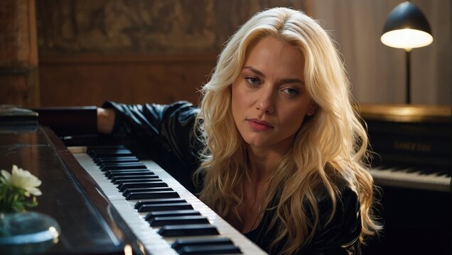 blonde sitting at the piano