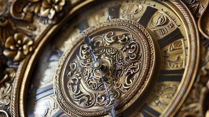 Ornate vintage clock with intricate engravings, a timeless piece that complements any decor.