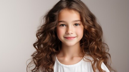 Portrait of a smiling young girl with long brown hair